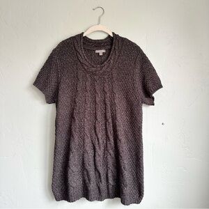 Roz‎ & Ali Women’s Textured Short Sleeve Sweater Dark Heather Gray Size 1X EUC